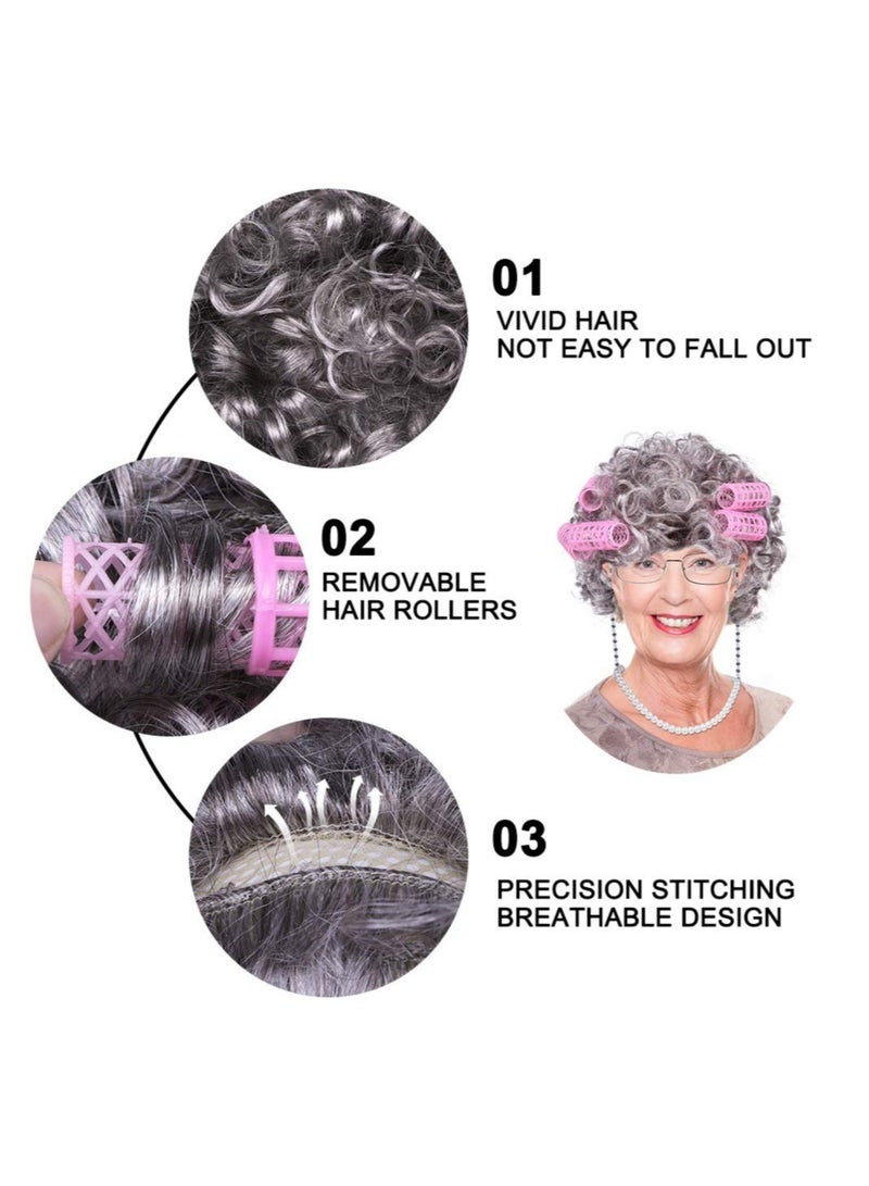 Excefore Old Lady Wig Costume for Women, 100 Days of School Costume for Kids Girls, Grandma Granny Costume Wig for Cosplay - Image 3