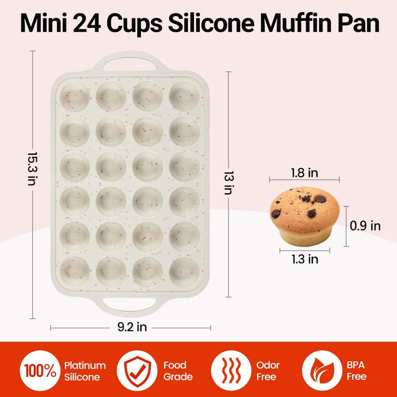 CAKETIME Mini Cupcake Pans, Metal Reinforced Frame Silicone Mini Muffin Pan Nonstick 24 Cups Easy to Handle for Baking Muffins, Cupcakes, Egg Bites 1 Pack - Image 4