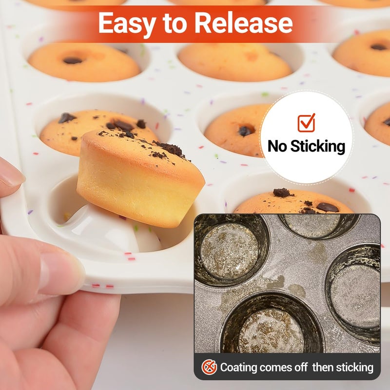 CAKETIME Mini Cupcake Pans, Metal Reinforced Frame Silicone Mini Muffin Pan Nonstick 24 Cups Easy to Handle for Baking Muffins, Cupcakes, Egg Bites 1 Pack - Image 5