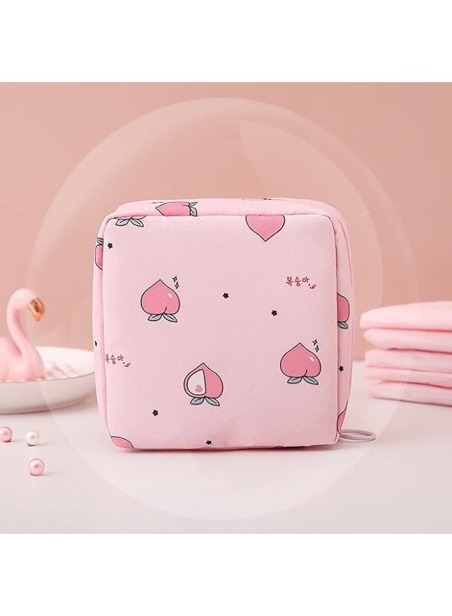 2pcs Portable Waterproof Travel Storage Bag - Multi-Purpose Organizer for Sanitary Pads, Lipstick, Mini Cosmetic Bag, and Toiletries, Small Elegant Pouch for Women and Girls,Pink Peach/White Cactus - Image 2