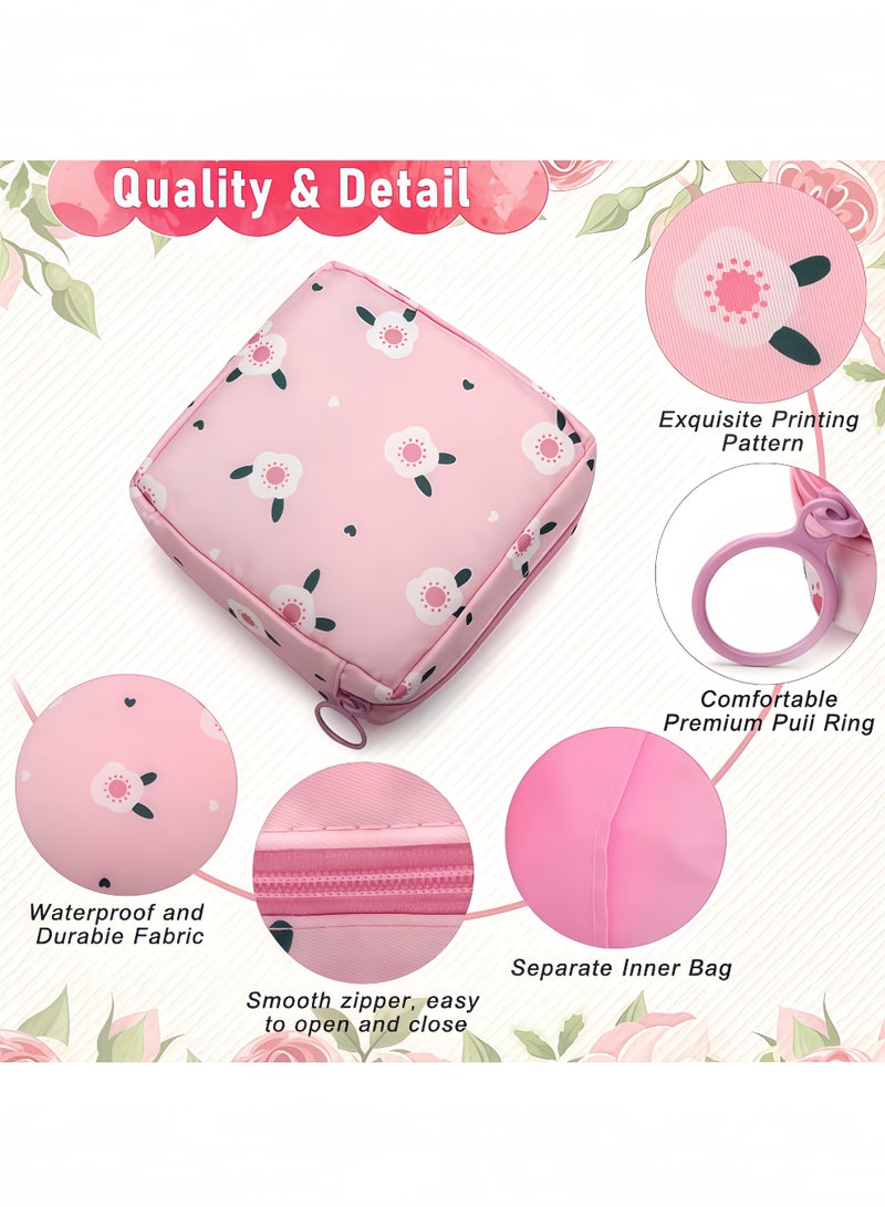 2pcs Portable Waterproof Travel Storage Bag - Multi-Purpose Organizer for Sanitary Pads, Lipstick, Mini Cosmetic Bag, and Toiletries, Small Elegant Pouch for Women and Girls,Pink Peach/White Cactus - Image 4