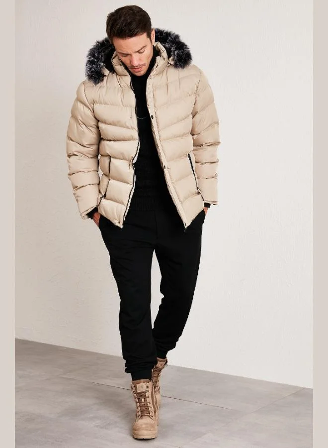 Buratti Slim Fit Faux Fur Plush Lined Detachable Hooded Puffer Coat Men's COAT 5761080 B