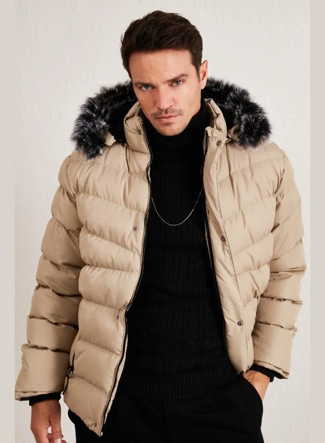 Buratti  Buratti Slim Fit Faux Fur Plush Lined Detachable Hooded Puffer Coat Men's COAT 5761080 B for Men | Best Price UAE