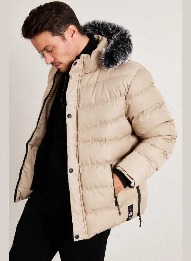 Buratti  Buratti Slim Fit Faux Fur Plush Lined Detachable Hooded Puffer Coat Men's COAT 5761080 B for Men | Best Price UAE