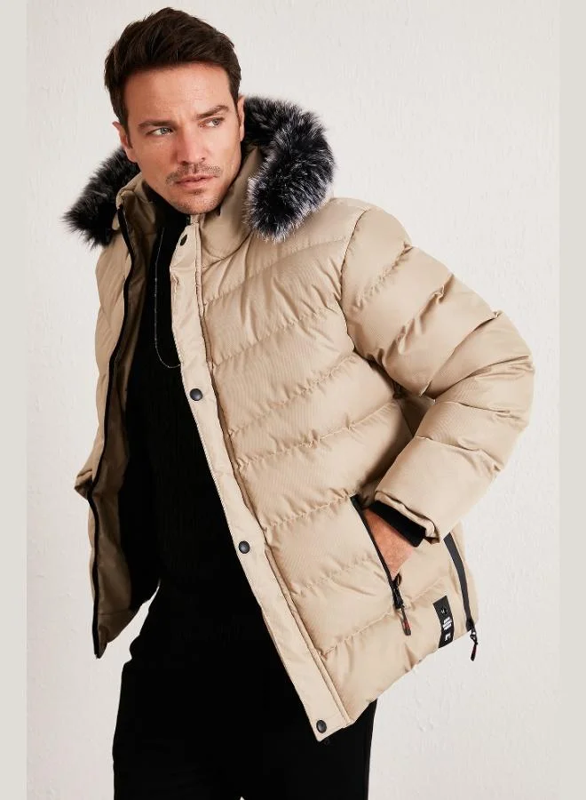Buratti  Buratti Slim Fit Faux Fur Plush Lined Detachable Hooded Puffer Coat Men's COAT 5761080 B for Men | Best Price UAE