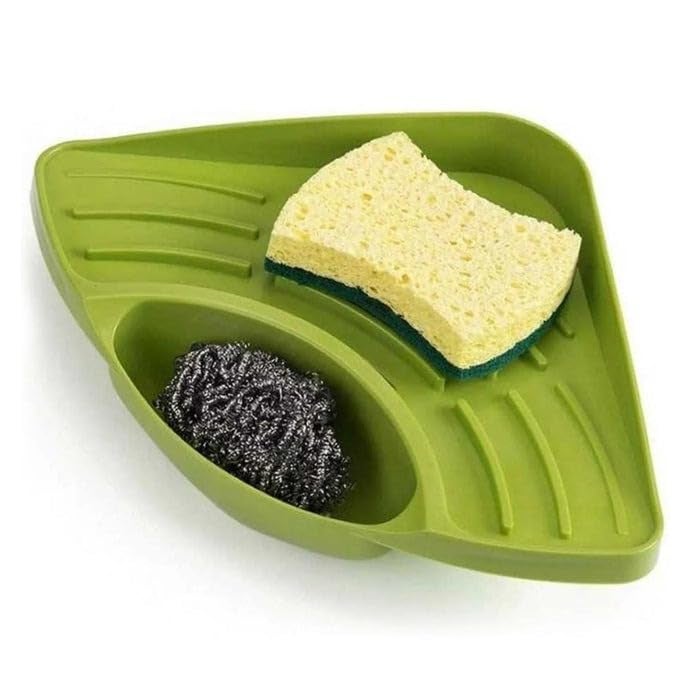 ATEVON Triangular Sink Organizer – Multi-Purpose Corner Storage Rack for Kitchen Sponge, Scrubber & Soap Holder - Image 1