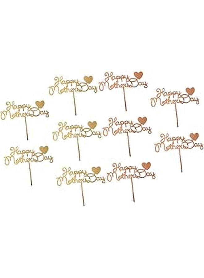 10Pcs Gold And Rose Gold Heart Cake Picks Mothers Day Party Decorations - Image 1