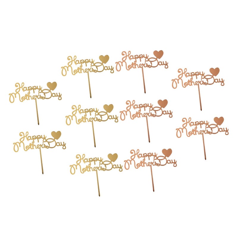 10Pcs Gold And Rose Gold Heart Cake Picks Mothers Day Party Decorations - Image 2