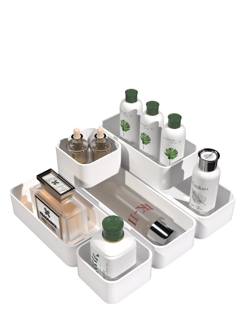 SYOSI مجموعة صناديق تخزين الأدراج 6 قطع منظم أدراج قابلة للتكديس صناديق تخزين مكتبية متعددة الاستخدامات لمستحضرات التجميل وأدوات المائدة صندوق منظم لمزينة الحمام وغرفة النوم والمطبخ والمكتب أبيض - Image 1