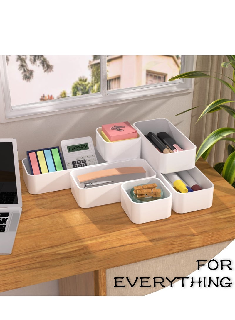 SYOSI مجموعة صناديق تخزين الأدراج 6 قطع منظم أدراج قابلة للتكديس صناديق تخزين مكتبية متعددة الاستخدامات لمستحضرات التجميل وأدوات المائدة صندوق منظم لمزينة الحمام وغرفة النوم والمطبخ والمكتب أبيض - Image 4