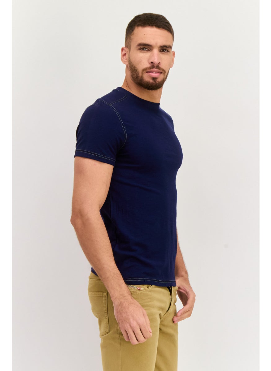 Modern Culture Men Crew Neck Short Sleeves Plain T-Shirt, Navy  - Image 2