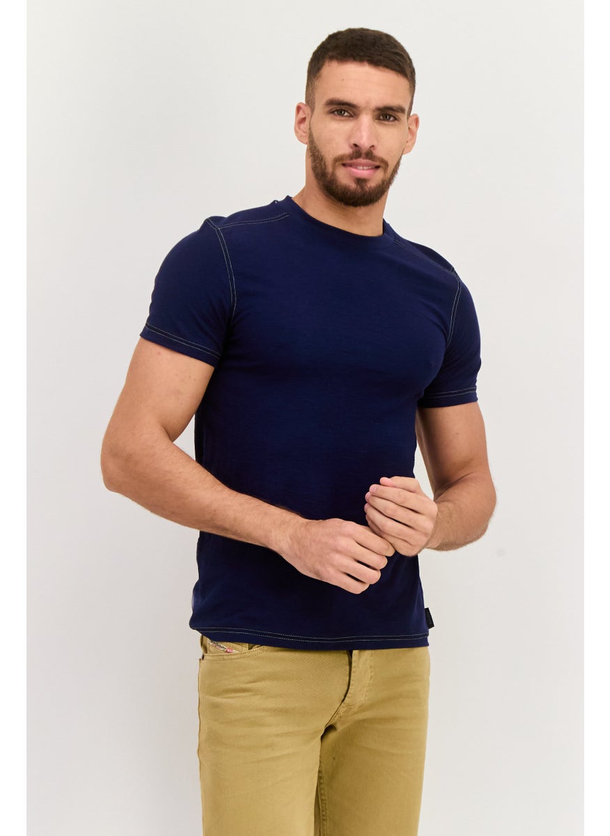 Modern Culture Men Crew Neck Short Sleeves Plain T-Shirt, Navy  - Image 1