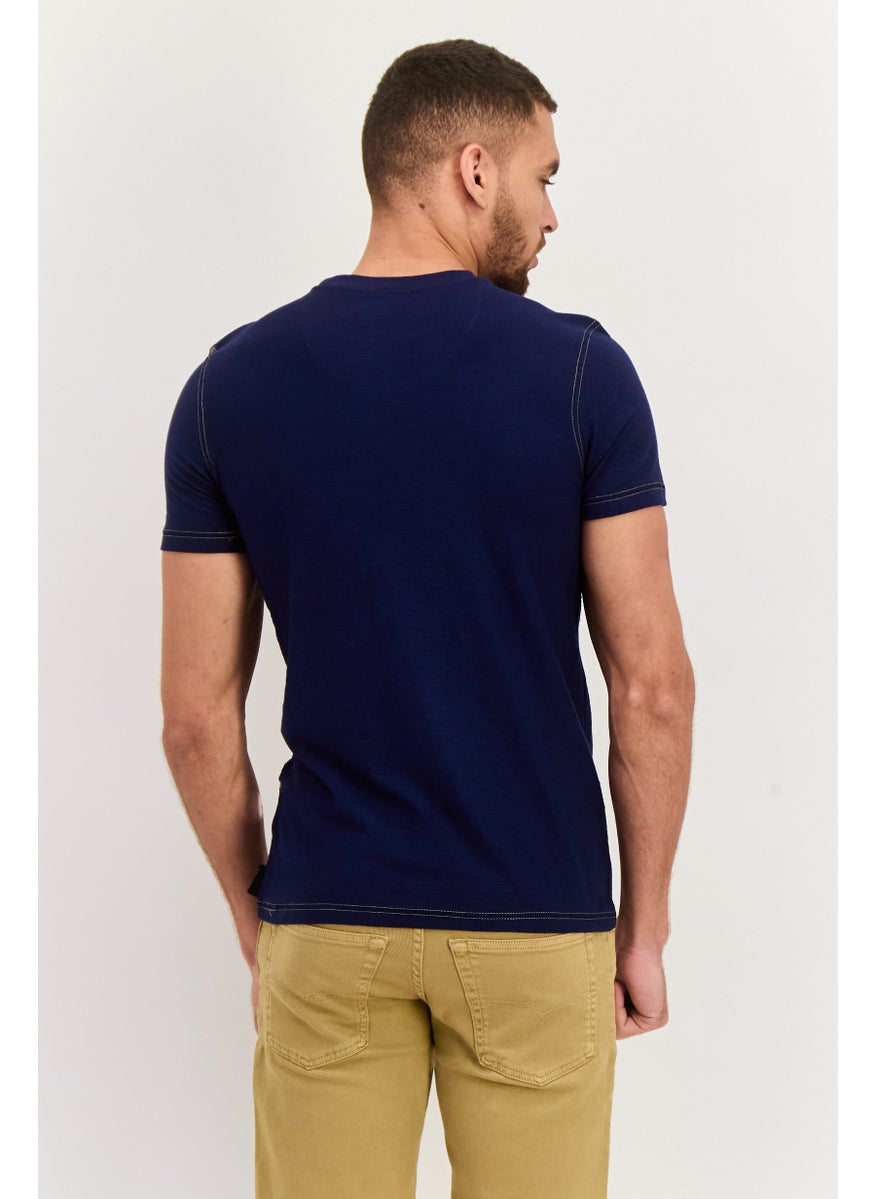 Modern Culture Men Crew Neck Short Sleeves Plain T-Shirt, Navy  - Image 3