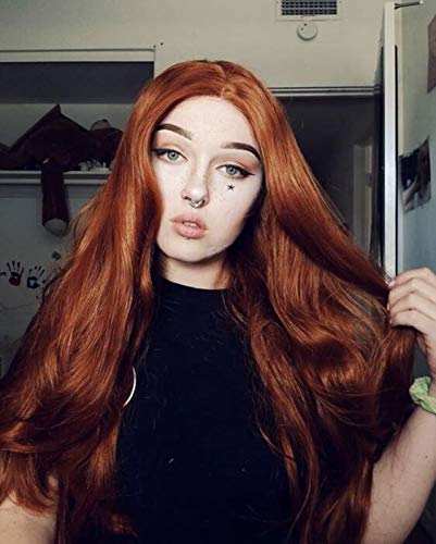 Melody Wig Melody Copper Red Wigs Body Wave Wigs360# Color Synthetic Ginger Lace Front Wigs for Women 180% Density Half Hand Tied Heat Resistant Fiber Hair Dating Cosplay Gift 24 inch - Image 4