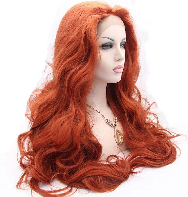 Melody Wig Melody Copper Red Wigs Body Wave Wigs360# Color Synthetic Ginger Lace Front Wigs for Women 180% Density Half Hand Tied Heat Resistant Fiber Hair Dating Cosplay Gift 24 inch - Image 2