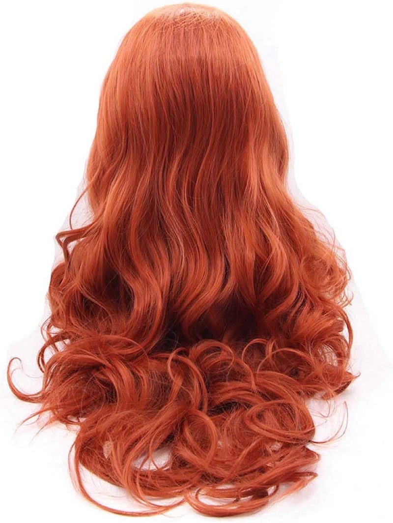 Melody Wig Melody Copper Red Wigs Body Wave Wigs360# Color Synthetic Ginger Lace Front Wigs for Women 180% Density Half Hand Tied Heat Resistant Fiber Hair Dating Cosplay Gift 24 inch - Image 3