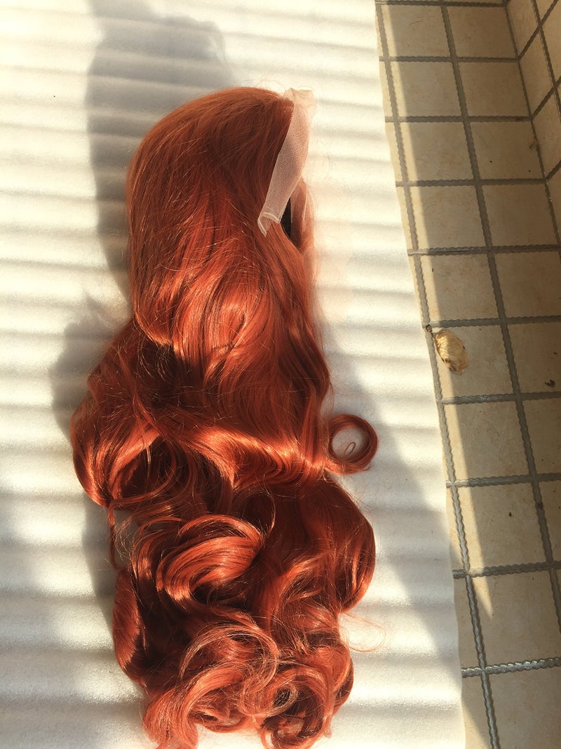 Melody Wig Melody Copper Red Wigs Body Wave Wigs360# Color Synthetic Ginger Lace Front Wigs for Women 180% Density Half Hand Tied Heat Resistant Fiber Hair Dating Cosplay Gift 24 inch - Image 5