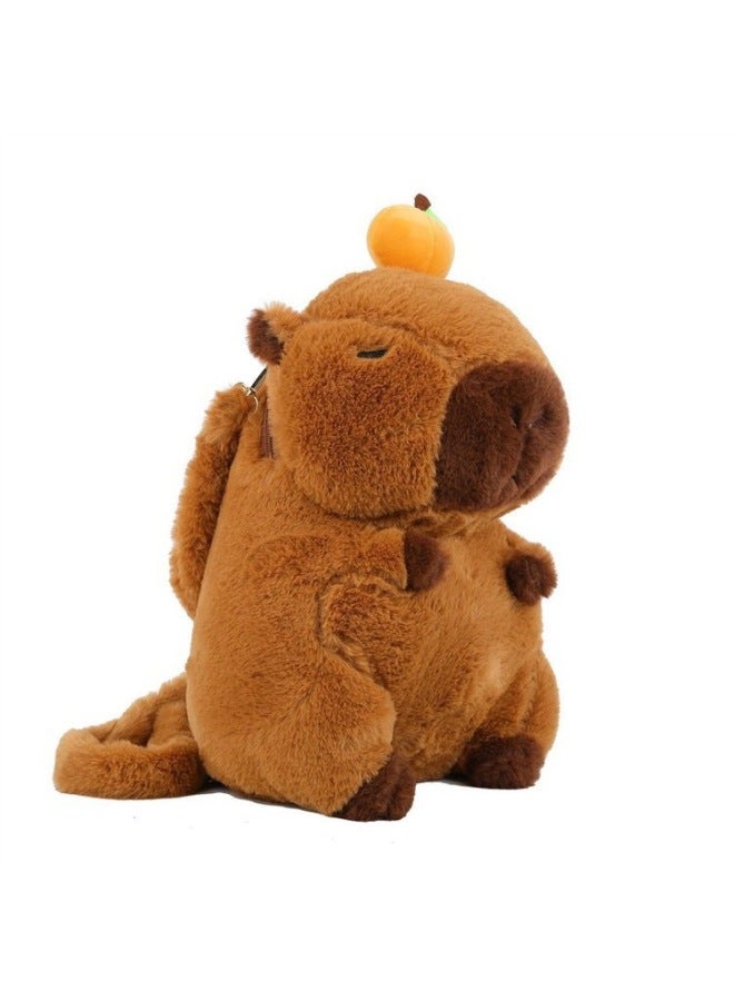 Kapibala Plush Bag Backpack Children's Capybara Bag Cute Animal Doll Backpack Cartoon Doll-Color:Large Brown Plush Shoulder Strap-Height:Large 37cm - Image 1