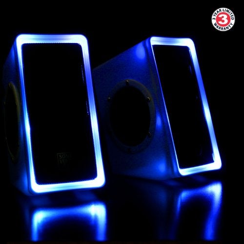GOgroove Gaming Computer Speakers with Blue LED Light - SonaVERSE O2i Speakers for Desktop, Laptop, PC - USB Speaker 2.0 with AUX Input, in-Line Volume Control, Bass Stereo Sound, 14W (White) - Image 2