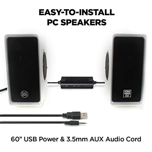 GOgroove Gaming Computer Speakers with Blue LED Light - SonaVERSE O2i Speakers for Desktop, Laptop, PC - USB Speaker 2.0 with AUX Input, in-Line Volume Control, Bass Stereo Sound, 14W (White) - Image 4