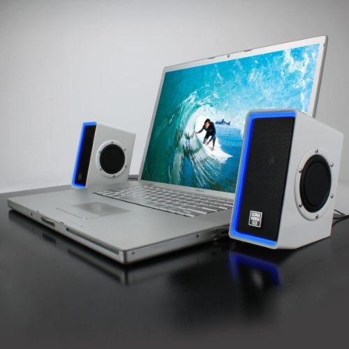 GOgroove Gaming Computer Speakers with Blue LED Light - SonaVERSE O2i Speakers for Desktop, Laptop, PC - USB Speaker 2.0 with AUX Input, in-Line Volume Control, Bass Stereo Sound, 14W (White) - Image 5
