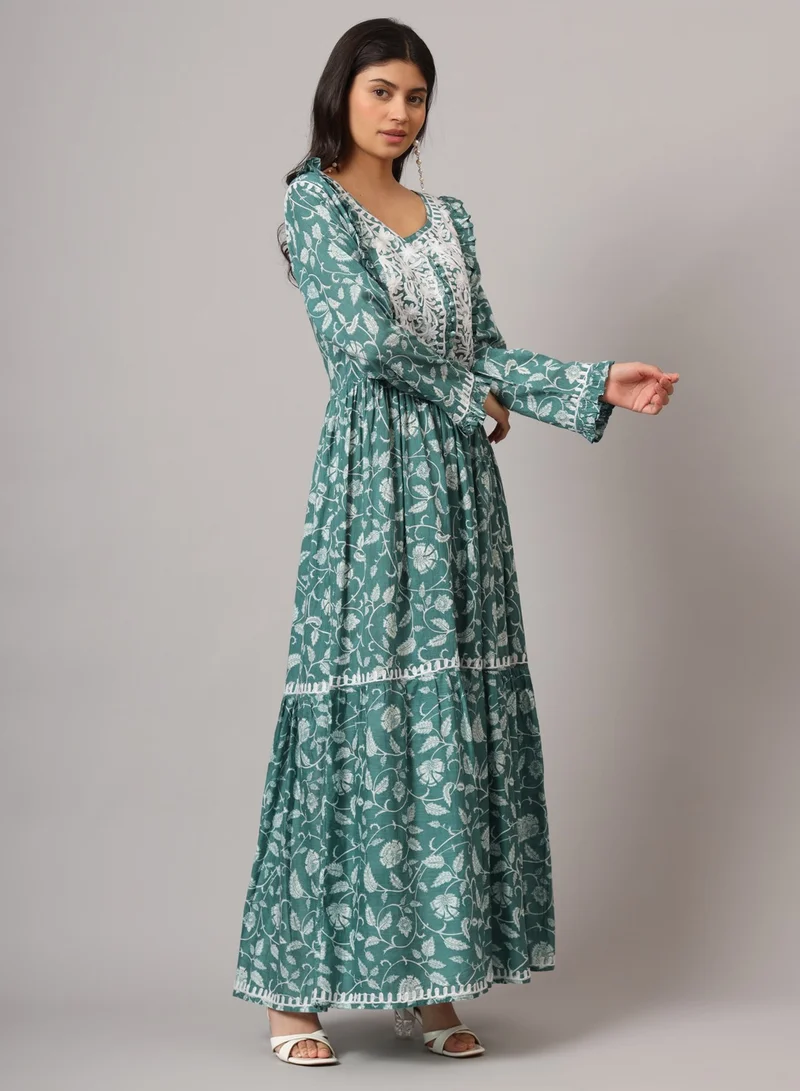الايا جلابية شيكانكاري مطرزة يدوياً على شكل حرف أ من القطن مولمول-AL3941