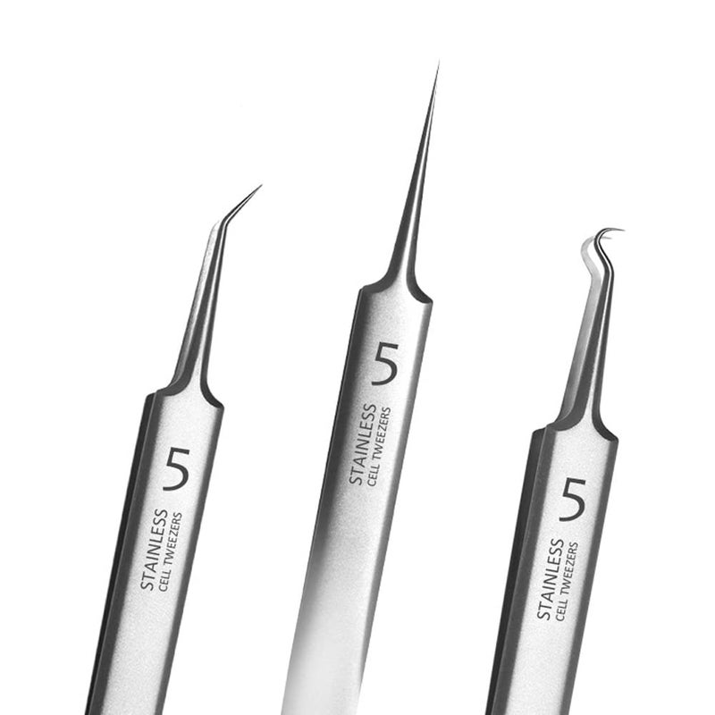 Professional Facial Blackhead Remover Tweezers3Pcs Precision Pimple Popper Tool Kit for Whitehead Ance Blemishs Comedones Stainless Steel Makeup Tool Matte