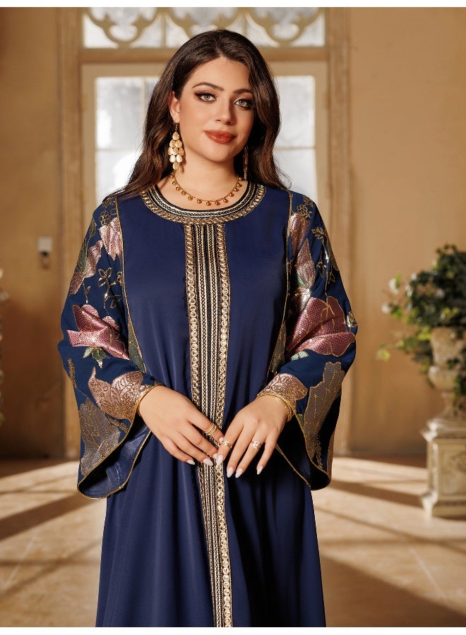 Madam Uniq Elegant Dark Blue Embroidered Maxi Dress, Long Sleeves & Loose Fit, Formal/Cultural Outfit - Image 4