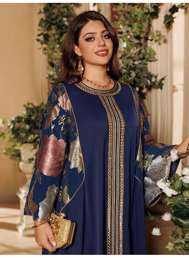 Madam Uniq Elegant Dark Blue Embroidered Maxi Dress, Long Sleeves & Loose Fit, Formal/Cultural Outfit - Image 5