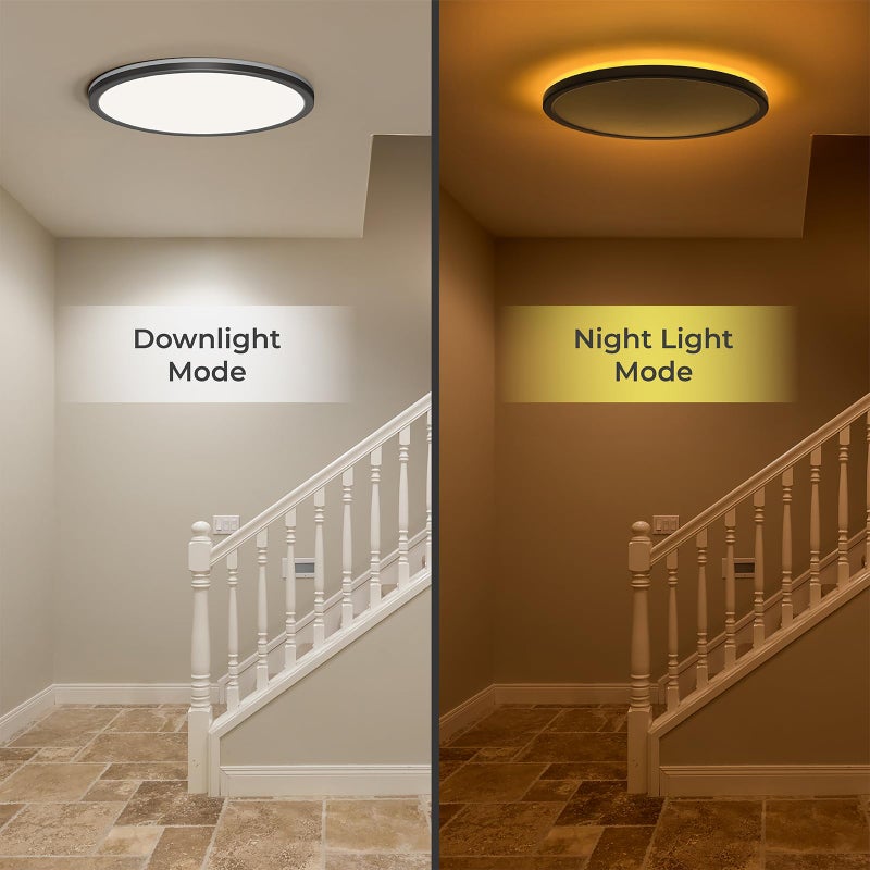 Matane 12in LED Flush Mount Ceiling Light Fixture with Remote Control, Nightlight 2000K Warm, 3000K-6500K Adjustable, Low Profile Ceiling Lights for Bedroom, Kitchen, Living Room, Black - Image 2