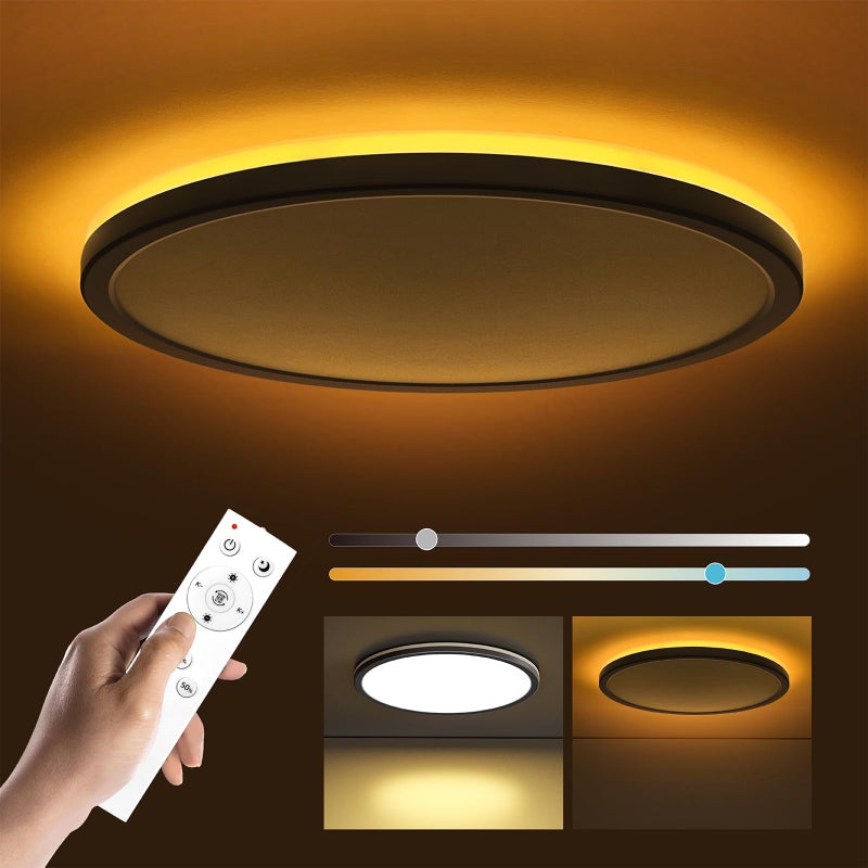 Matane 12in LED Flush Mount Ceiling Light Fixture with Remote Control, Nightlight 2000K Warm, 3000K-6500K Adjustable, Low Profile Ceiling Lights for Bedroom, Kitchen, Living Room, Black - Image 1
