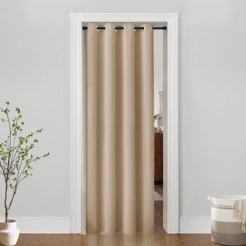 PANELSBURG Wood Color Door Blackout Curtain Panels for Bedroom Room DividerBetween KitchenLiving Room or BedroomBathroom DenRetractable Interior Puertas Faux Accordian Door Covering for Doorway