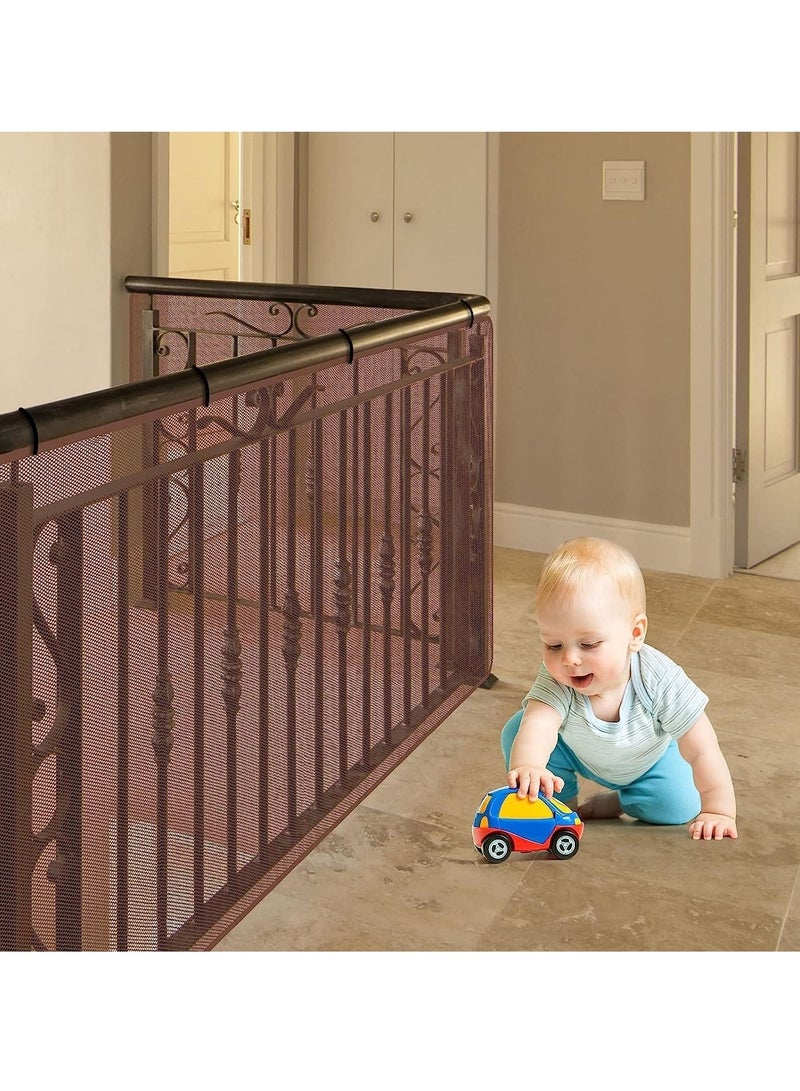 Excefore شبكة أمان للأطفال، مجموعتان، واقي درابزين متين لسلامة الأطفال، درابزين السلالم، أسرة الشرفة، درابزين شبكة السلم لحماية الأطفال، شبكة سلم سهلة التركيب للأطفال والحيوانات الأليفة والألعاب (بني، 3 × 0.79 متر) - Image 1