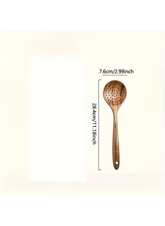 Wooden Kitchen Utensils Set With Colander Natural Wood Spoons And Slotted Spatula - Image 1