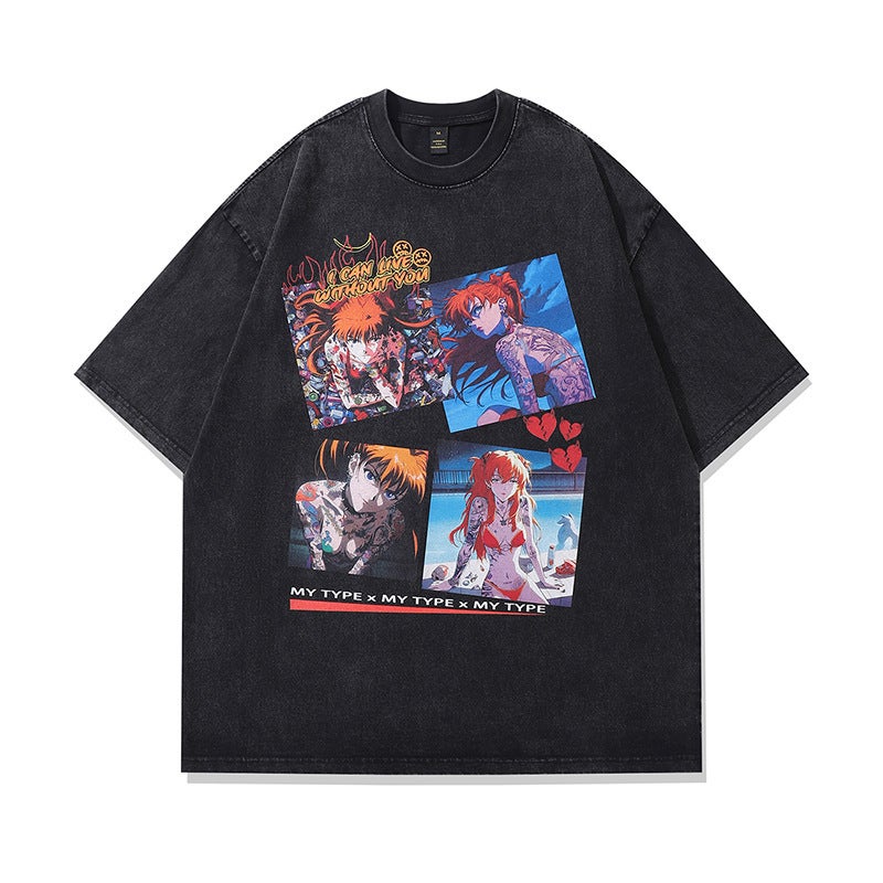 American Hiphop Street Fashion Brand Washed Old Short-Sleeved T-Shirt Gao Ke Heavy Vibe Lazy Half-Sleeved Tee - Image 1