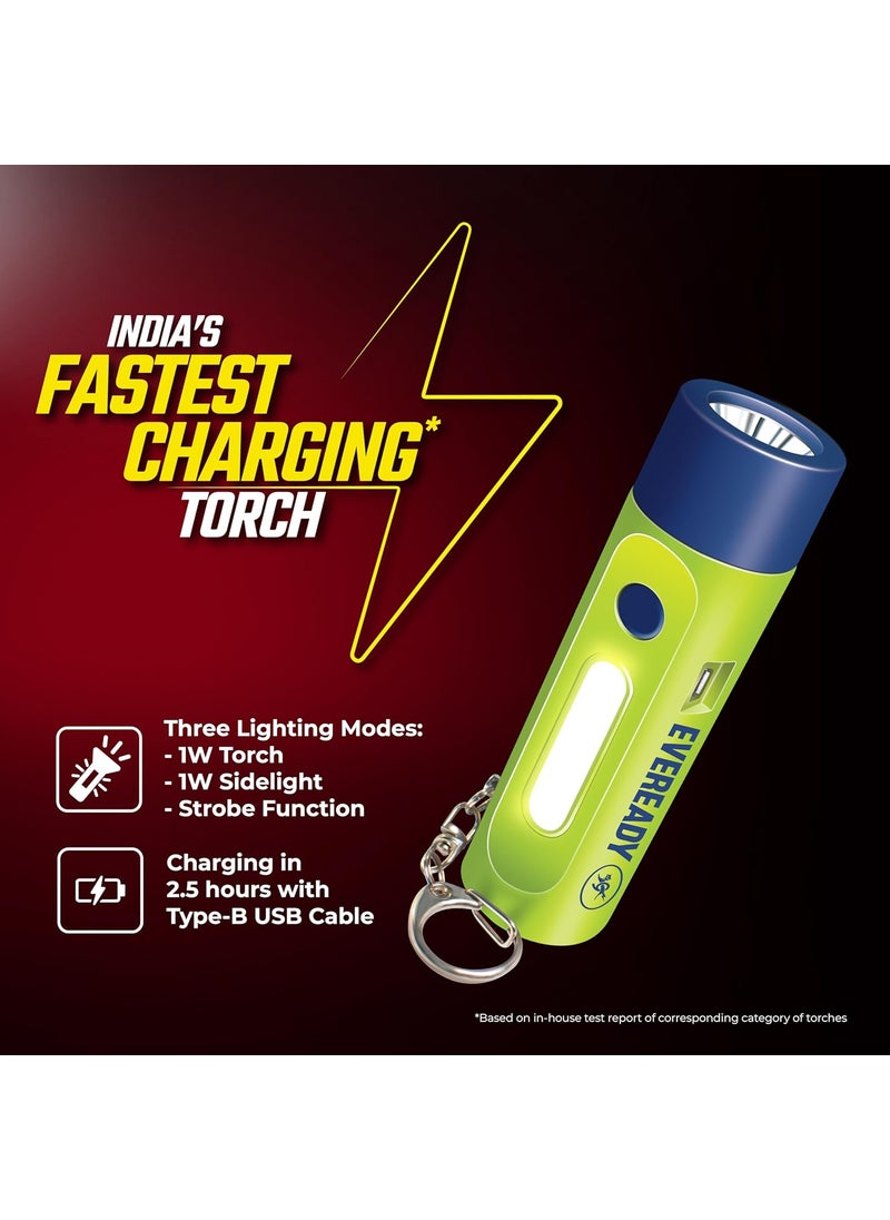 Eveready Eveready Siren DL102 Rechargeable Torch with 100 Decibels dBA Personal Safety Alarm for Women Kids Elderly 1W Torch 1W Sidelight Flasher Keychain USB Type B Fast Charging  - Image 3