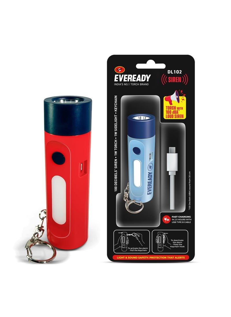 Eveready Eveready Siren DL102 Rechargeable Torch with 100 Decibels dBA Personal Safety Alarm for Women Kids Elderly 1W Torch 1W Sidelight Flasher Keychain USB Type B Fast Charging  - Image 1