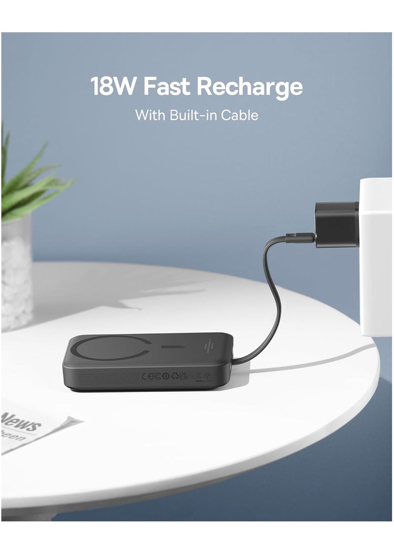 بيسوس بنك طاقة مغناطيسي، شاحن محمول PD 30 وات، حزمة بطارية 10 كيلو مع كابل USB-C مدمج (داخل وخارج) لهاتف iPhone 15/15 Plus/15 Pro/15 Pro Max/14/13/12، لهاتف Magsafe وGalaxy، ماك بوك آي باد الخ - Image 5