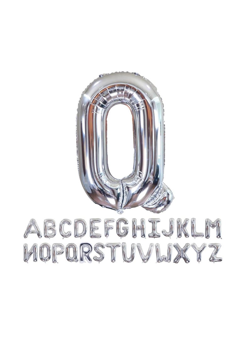 Party with Emma Silver Letter A to Z Balloons 32 inch Large Alphabet Balloons Silver Helium Foil Letter Balloon Banner for Birthday Party Anniversary Wedding Decoration (Silver-Q)  - Image 1