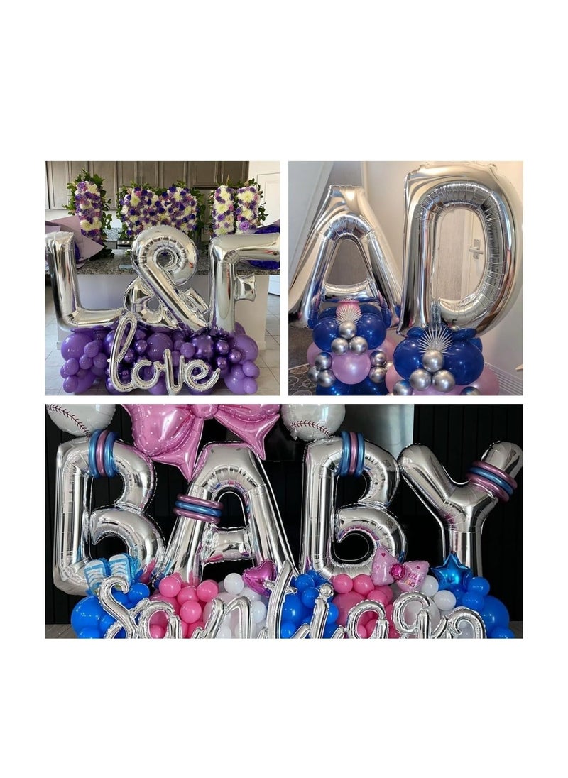 Party with Emma Silver Letter A to Z Balloons 32 inch Large Alphabet Balloons Silver Helium Foil Letter Balloon Banner for Birthday Party Anniversary Wedding Decoration (Silver-Q)  - Image 5