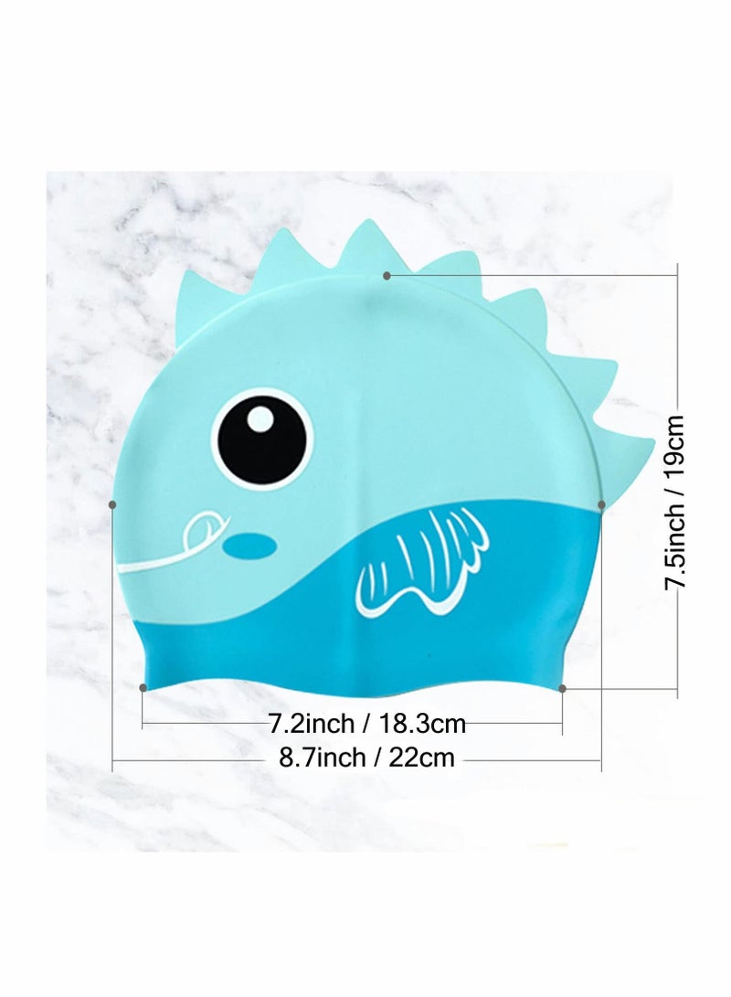 Excefore Kids Swim Cap, 2 Pcs Silicone Swimming Caps for Boys Girls Cover Ears Waterproof Bathing Cap Cartoon Swimming Hat - Image 5