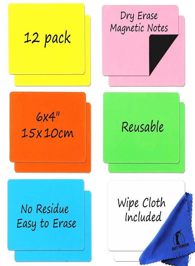 Navy Penguin Dry Erase Magnets Set - 12 Pack - 6x4 in Whiteboard Magnetic Notes Planning Pads Labels - Large White Board Magnet Strips Name Tags for Home and Office (12, 6x4 in) - Image 1