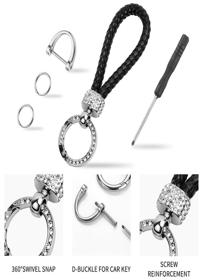 Tukellen سلسلة مفاتيح سيارة فاخرة من الجلد المضفر مرصعة بأحجار الراين - هدية مثالية للنساء، أنيقة ومتينة (أسود) - Image 5