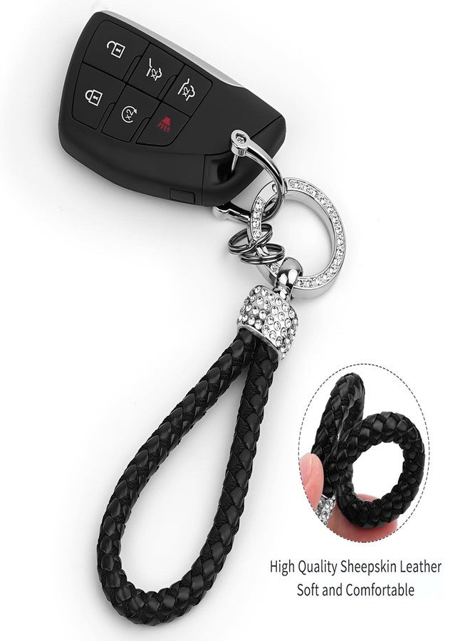 Tukellen سلسلة مفاتيح سيارة فاخرة من الجلد المضفر مرصعة بأحجار الراين - هدية مثالية للنساء، أنيقة ومتينة (أسود) - Image 3