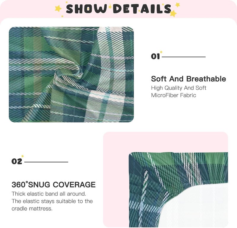 Green Plaid Crib Sheets for Boys Girls Ultra Soft Breathable Baby Crib Sheet Fitted Crib Sheets for Standard Size Crib and Toddler Mattresses, 39 x 27 Inch - Image 5
