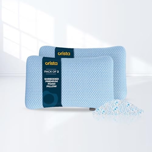Orista™ Shredded Memory Foam Pillow – Adjustable Loft Bed Pillow with Jacquard Fabric Cover, Orthopedic Neck Support for Side, Back & Stomach Sleepers (Premium Blue, Pack of 2) - Image 1