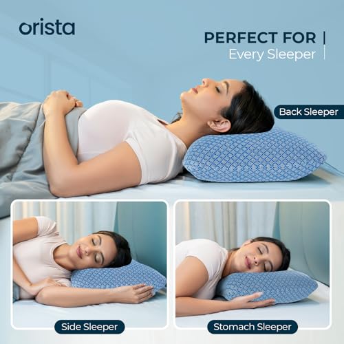 Orista™ Shredded Memory Foam Pillow – Adjustable Loft Bed Pillow with Jacquard Fabric Cover, Orthopedic Neck Support for Side, Back & Stomach Sleepers (Premium Blue, Pack of 2) - Image 3