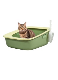 NNC PETS Cat litter box for indoor cats and kittens, Semi-enclosed cat litter box with Sand drop pedal, Portable design, and Litter scoop, Durable plastic and Easy to clean 59 cm (Green)  - Image 1