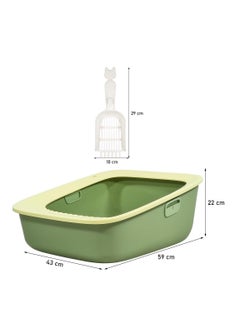 NNC PETS Cat litter box for indoor cats and kittens, Semi-enclosed cat litter box with Sand drop pedal, Portable design, and Litter scoop, Durable plastic and Easy to clean 59 cm (Green)  - Image 2