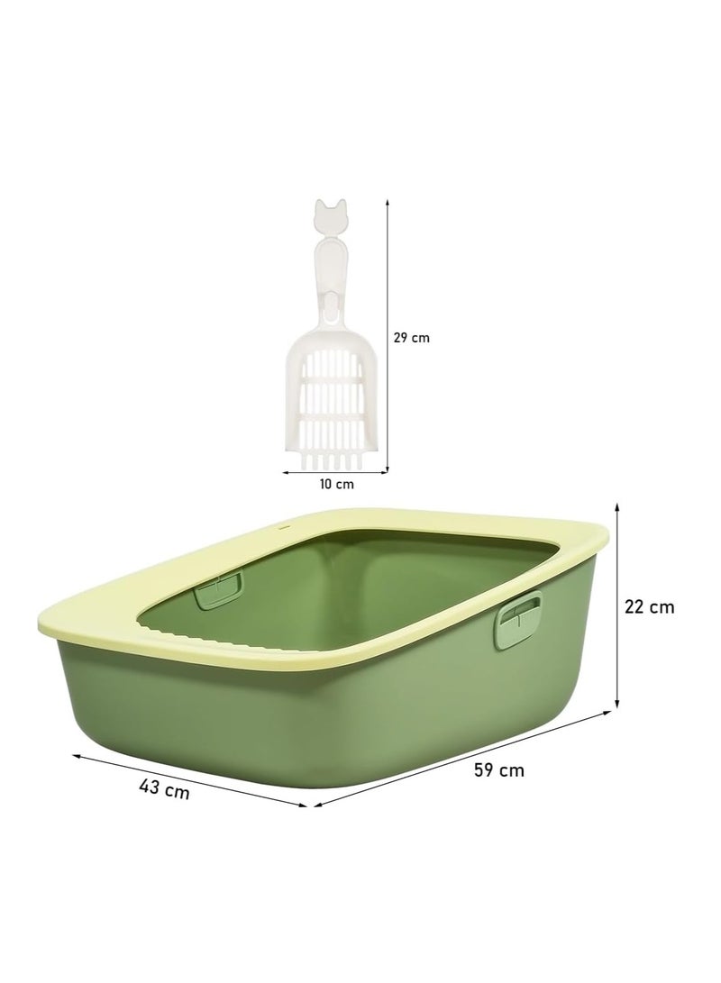 NNC PETS Cat litter box for indoor cats and kittens, Semi-enclosed cat litter box with Sand drop pedal, Portable design, and Litter scoop, Durable plastic and Easy to clean 59 cm (Green) - Image 2